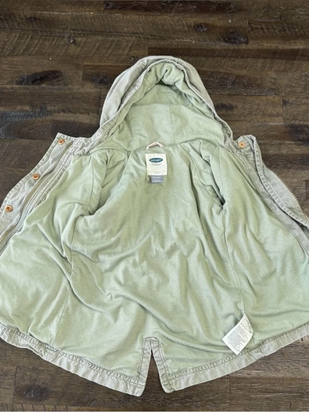 18-24M Old Navy Sage Green Drapey Anorak Hooded Parka Jacket Coat Baby Girl